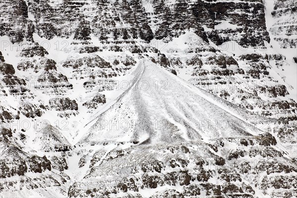 Snow covered talus cone and scree