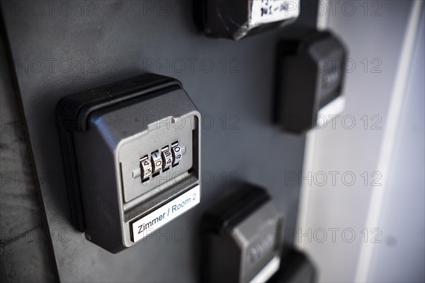 Combination locks for deposited keys for access to rooms in a hotel hostel in Duesseldorf