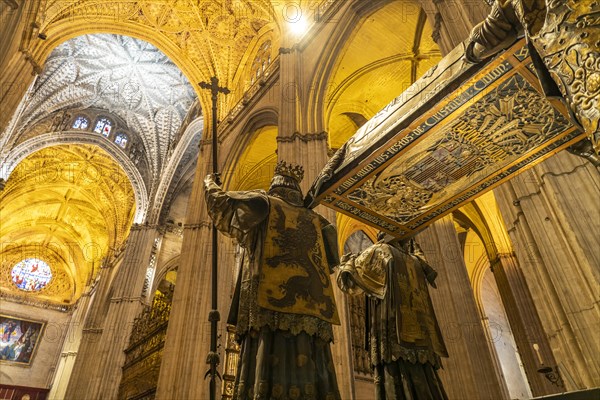 Christopher Columbus' sarcophagus in the interior of Santa Maria de la Sede Cathedral in Seville