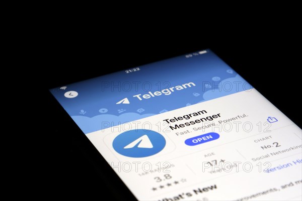 Detailed view of a smartphone with Telegram app in the iPhone App Store
