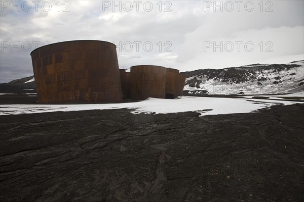 Rusty tanks at old whaling station at Whaler's Bay