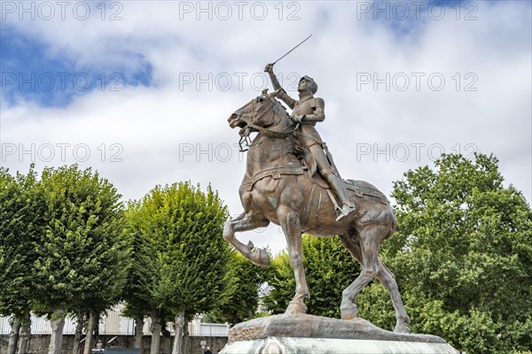 Equestrian statue of Joan of Arc in the park Les Jardins de l'Eveche in Blois