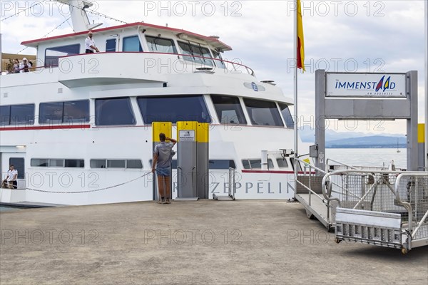 Ship landing stage at Lake Constance with the excursion ship Graf Zeppelin