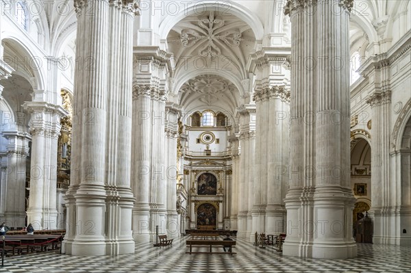 Corinthian columns in the interior of the Cathedral of Santa Maria de la Encarnacion in Granada