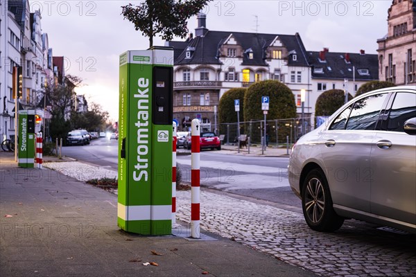 Illegal parking at a charging station and parking spaces for e-cars in Duesseldorf