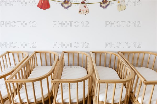 Empty cots in a maternity ward in a hospital