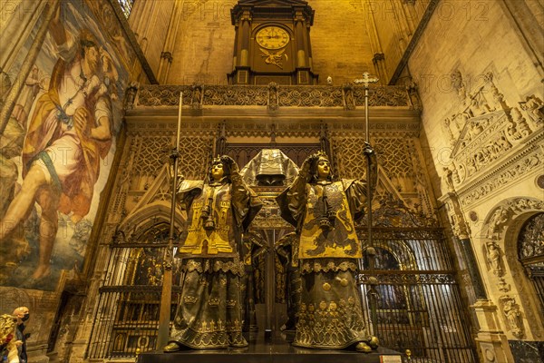 Christopher Columbus' sarcophagus in the interior of Santa Maria de la Sede Cathedral in Seville