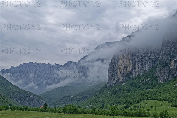 Komarnica Valley in the Dragisnica and Komarnica nature park Park with the mountains of the Durmitor massif and the Dinarides mountain range. Komarnica