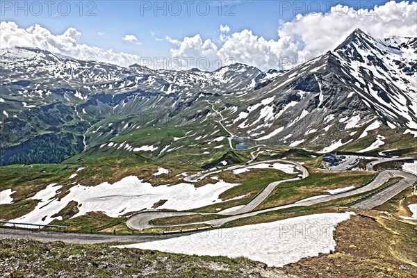 Photo with reduced dynamic saturation HDR of mountain pass alpine mountain road alpine road pass road pass old Grossglockner High Alpine Road Grossglockner High Alpine Road above above tree line