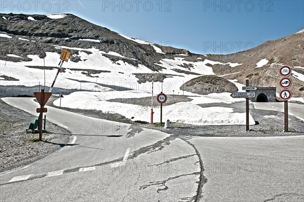 Photo with reduced dynamic saturation HDR of mountain pass alpine mountain road alpine road pass road pass Col du Galibier