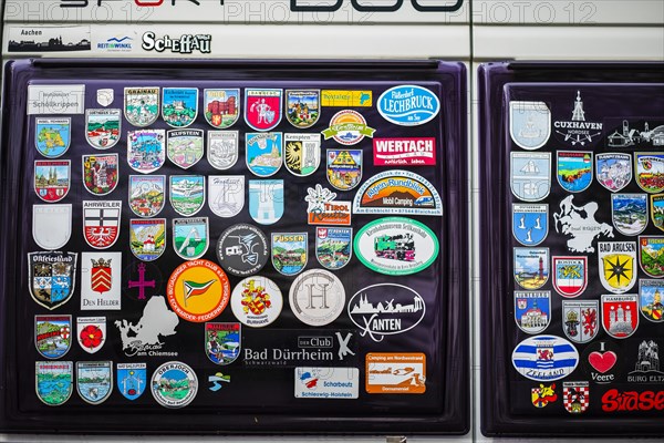 Sticker of travelled cities and federal states on a camper in Monheim am Rhein