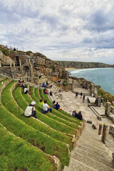 Grass-covered audience seats at The Minack Theatre