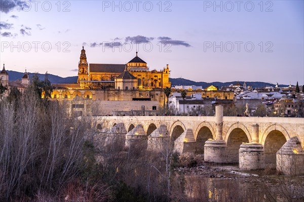 Roman bridge over the river Rio Guadalquivir and the Mezquita