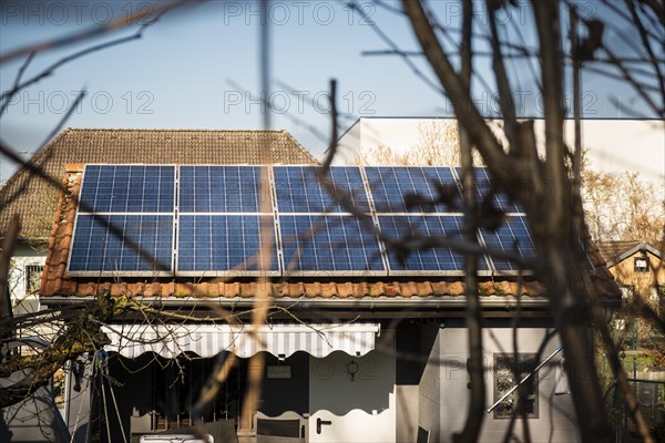 Solar panel on a roof of an allotment house in Duesseldorf