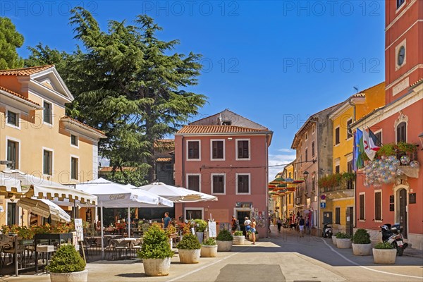 Terraces of restaurants in the historic town centre of Novigrad