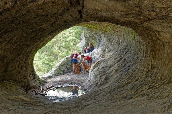 Stone tunnel at the rock formation Drei Zinnen