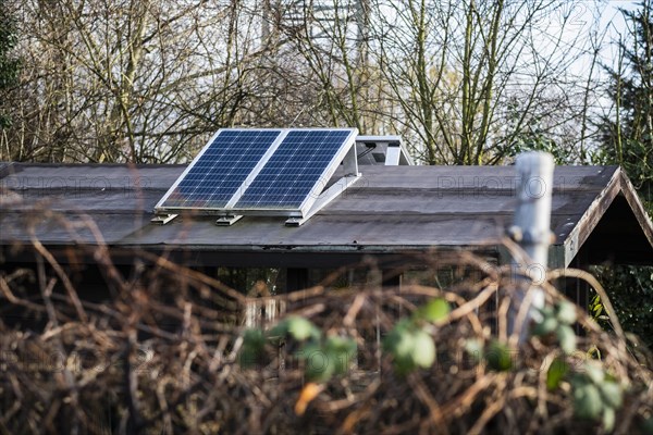 Solar panel on a roof of an allotment house in Duesseldorf