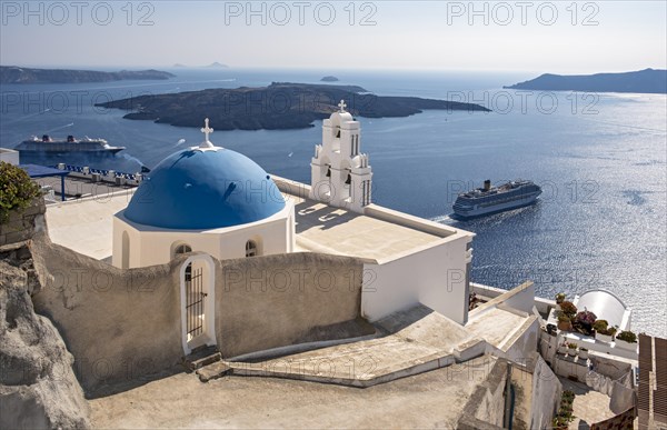 Iconic blue-domed church and belfry