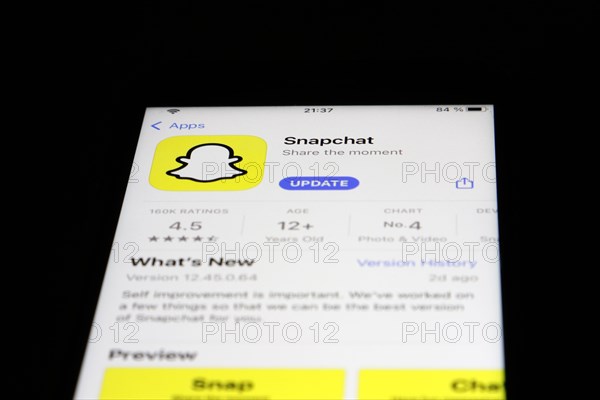 Detailed view of a smartphone with Snapchat app in the iPhone App Store