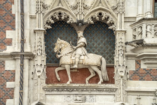 Equestrian statue of Louis XII above the portal of Blois Castle Chateau Royal de Bloiss