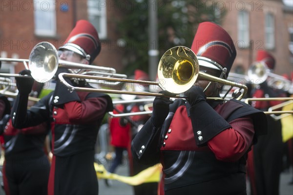 American musicians march through the city centre during the St Patrick's day parade