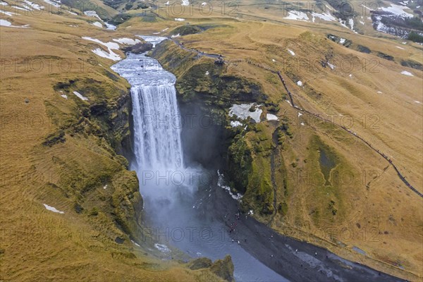 Aerial view over Skogafoss