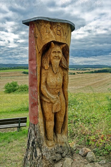 Devil figure carved out of wood at the Devil's Wall near Timmenrode