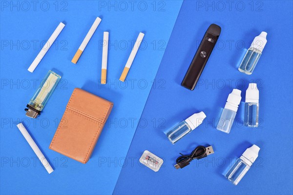 Comparison between electronic and real cigarette with tools