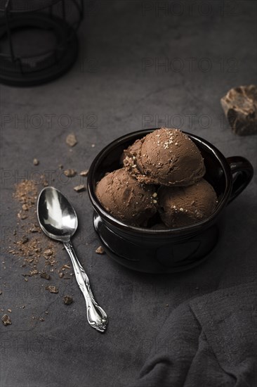High angle bowl with chocolate ice cream flavor
