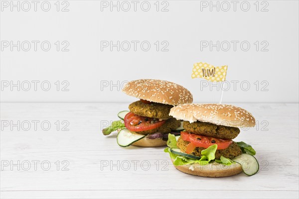 Front view veggie burgers with copy space