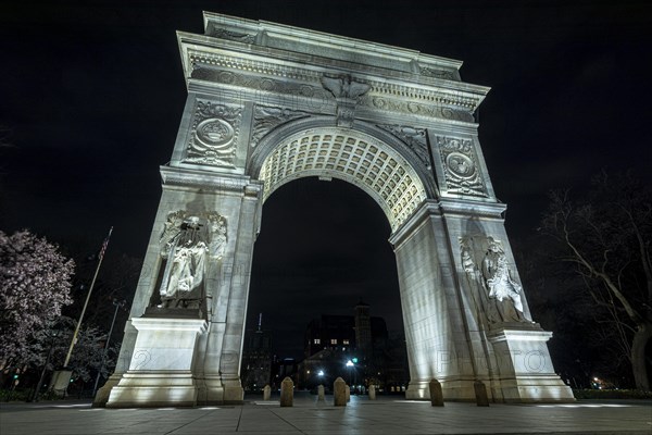 The Washington Square Arch is a marble triumphal arch built in 1892 in Washington Square Park in the Greenwich Village neighborhood of Lower Manhattan in New York City. It celebrates the centennial of George Washington's inauguration as President of the United States in 1789