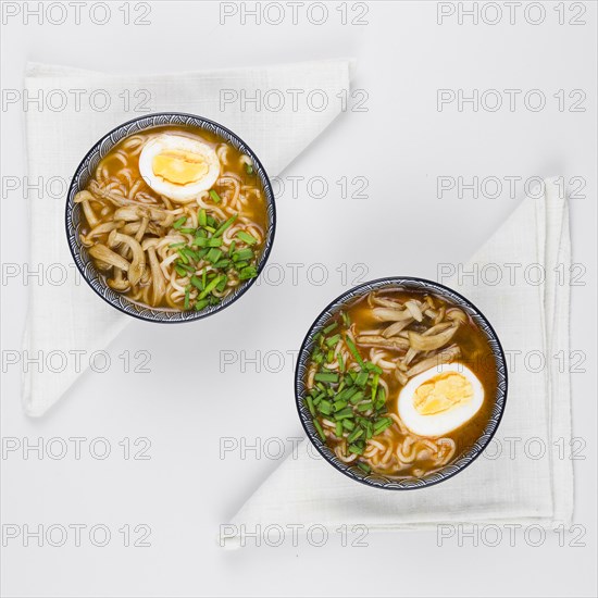 Top view ramen bowls