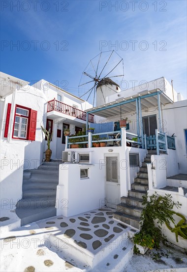 Cycladic white houses with colourful shutters