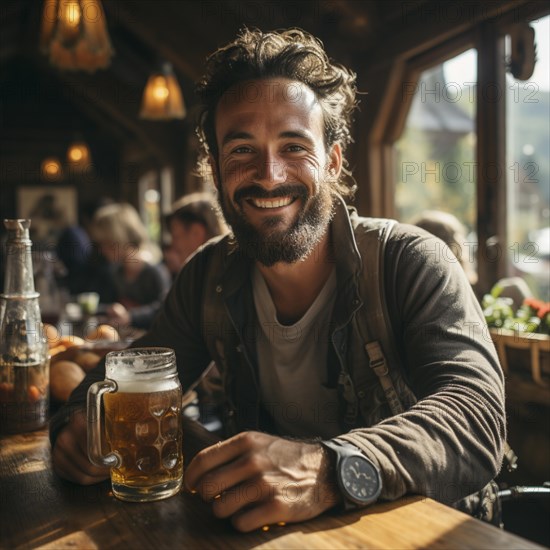 Beer and snacks in an alpine hut in the mountains