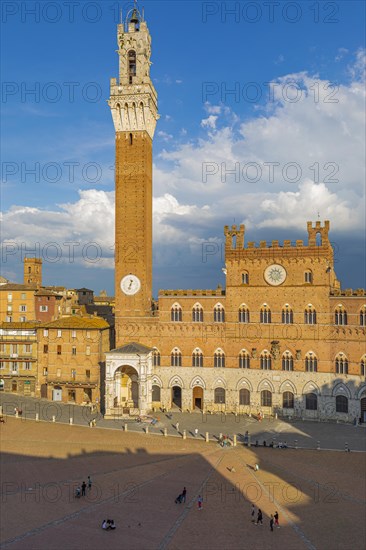 Thunderclouds over the Piazza del Campo with the bell tower Torre del Mangia and the town hall Palazzo Pubblico