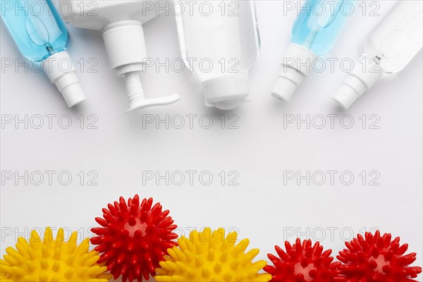 Top view disinfection products with viruses