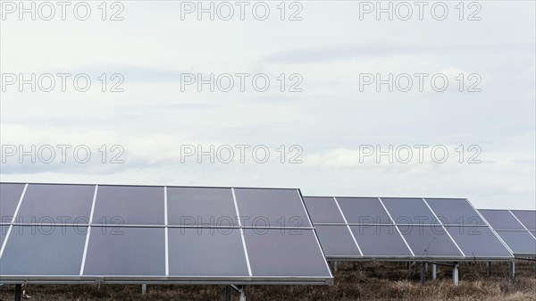 Lots solar panels field generating electricity