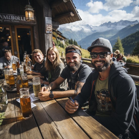 Beer and snacks in an alpine hut in the mountains