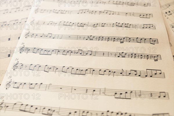Close up music sheet with notes