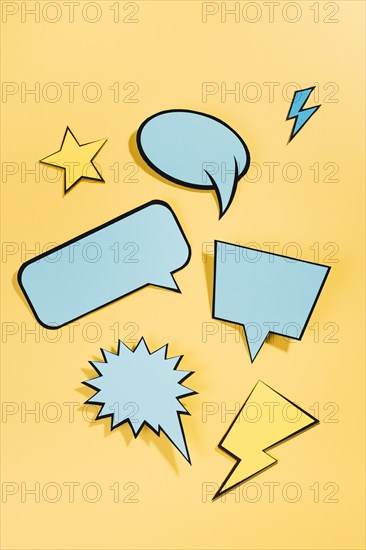 Different comic colored empty speech bubble set colored background