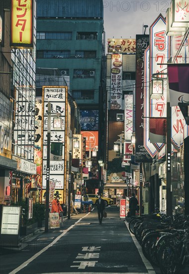 Street city with signs people