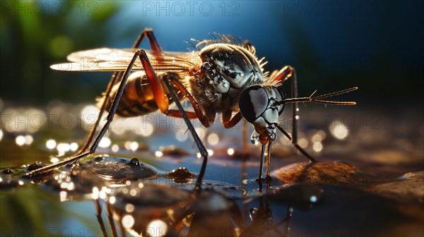 Mosquito sucks up liquid with its proboscis