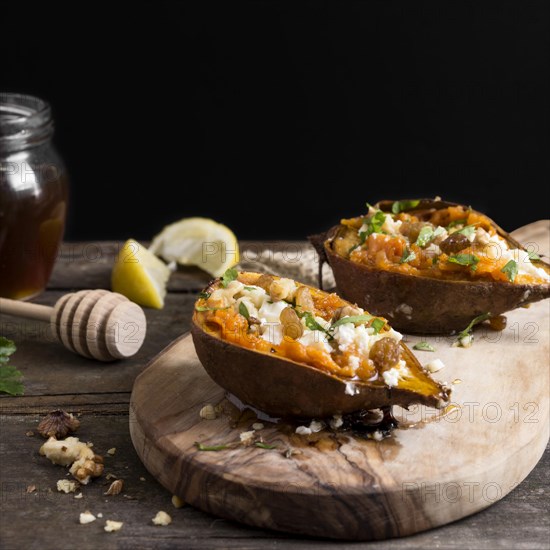 Sweet potatoes wooden board