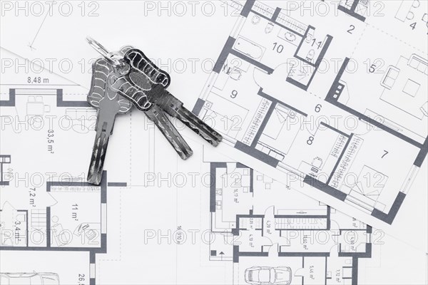 House keys architectural blueprints plans