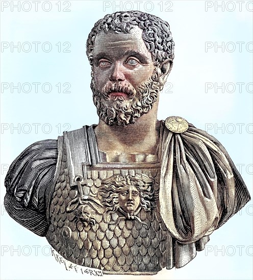 Ancient marble bust of Lucius Septimius Severus Pertinax