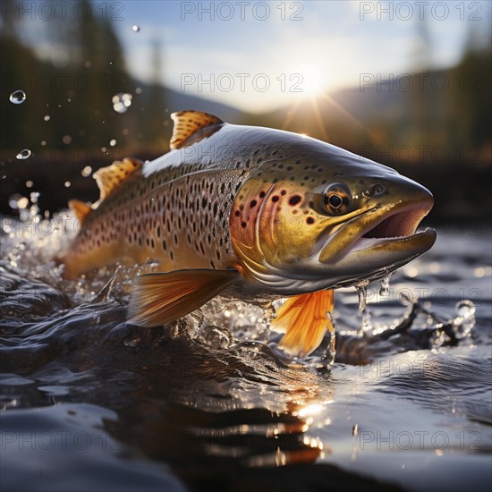 Salmon trout jumps out of the water