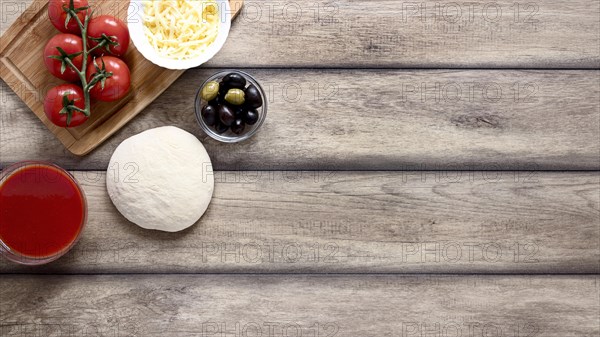 Top view food frame wooden background