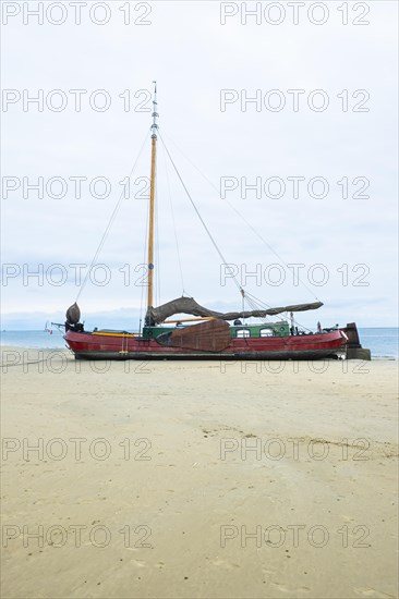 Beach with boats at West on the North Sea island of Terschelling