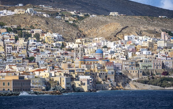 View of the town of Ermoupoli with the church of St Nicholas