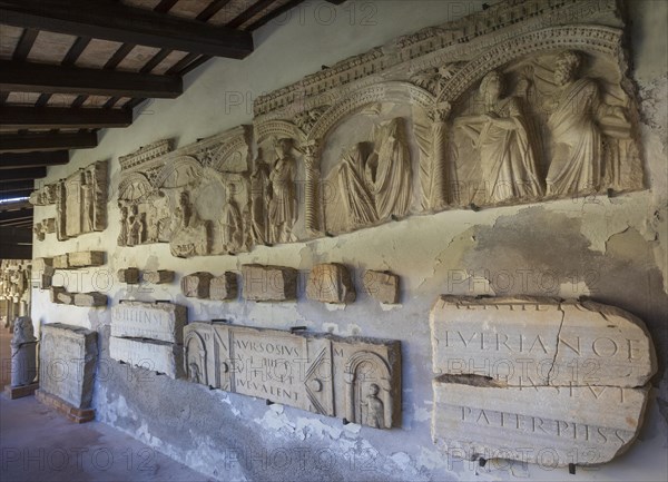 Ancient fragments of sculptures in the Grado Lapidarium